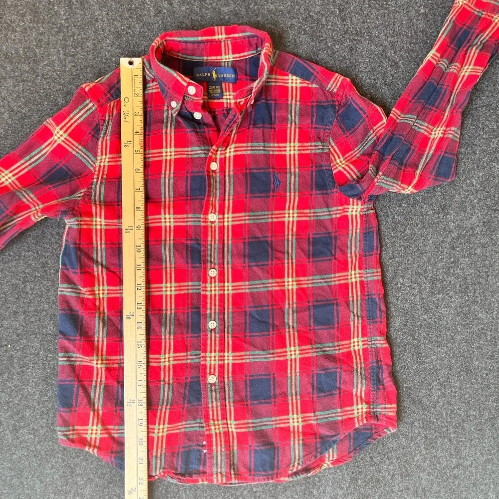 Ralph Lauren‎ Red Plaid Cotton Flannel Long Sleeve Shirt Boys M 10/12